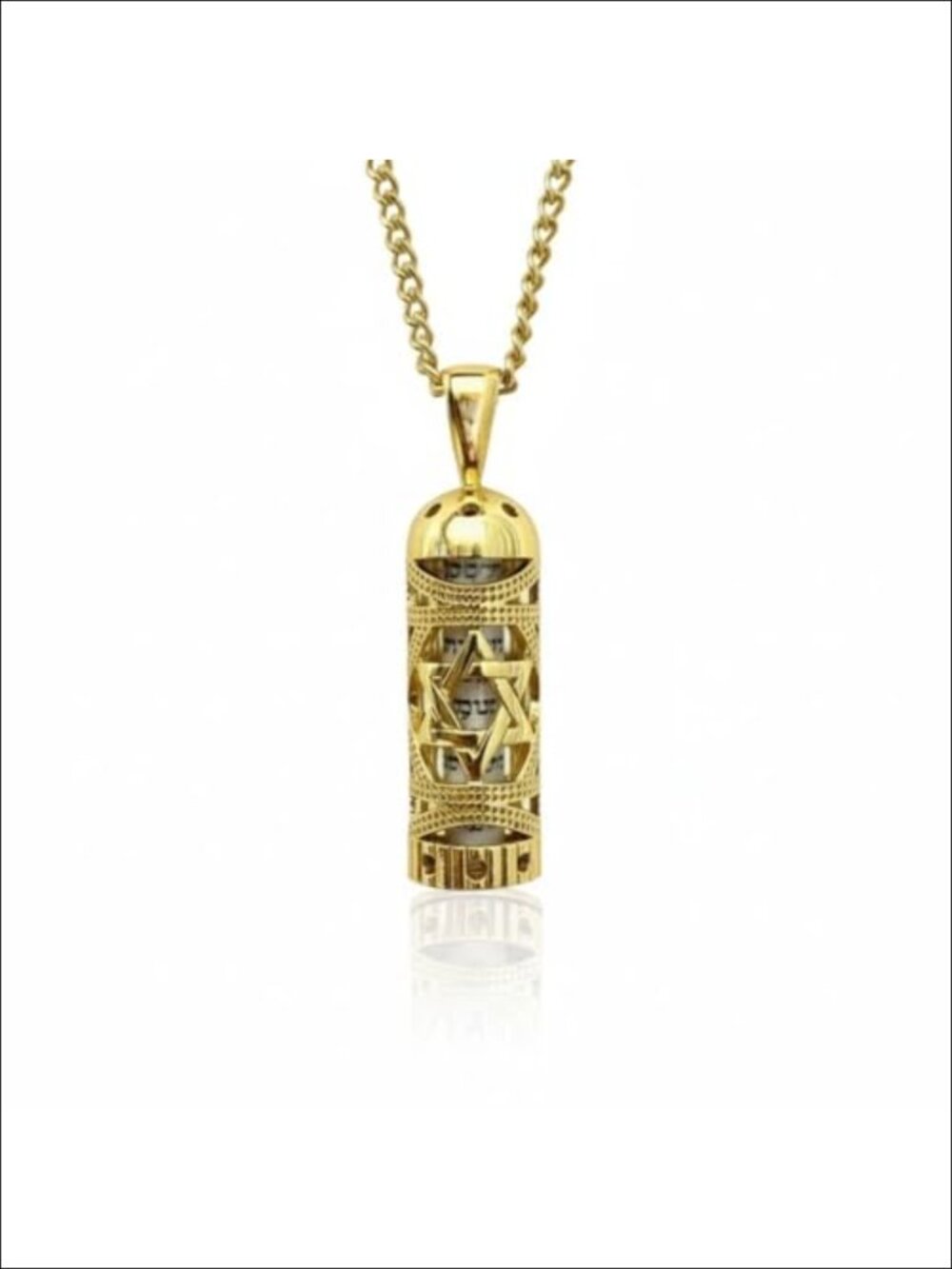 14K Gold Plated Mezuzah Pendant Necklace with Scroll, Star of David Jewish